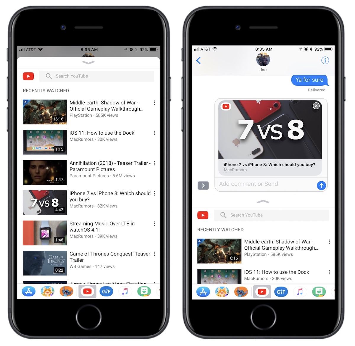 Aplikace YouTube podporuje snadné posílání videa přes iMessage